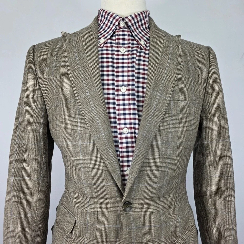 Stafford Men's Sport Coat Blazer Two Button Peak Brown Flannel‎ Wool 38L Slim
